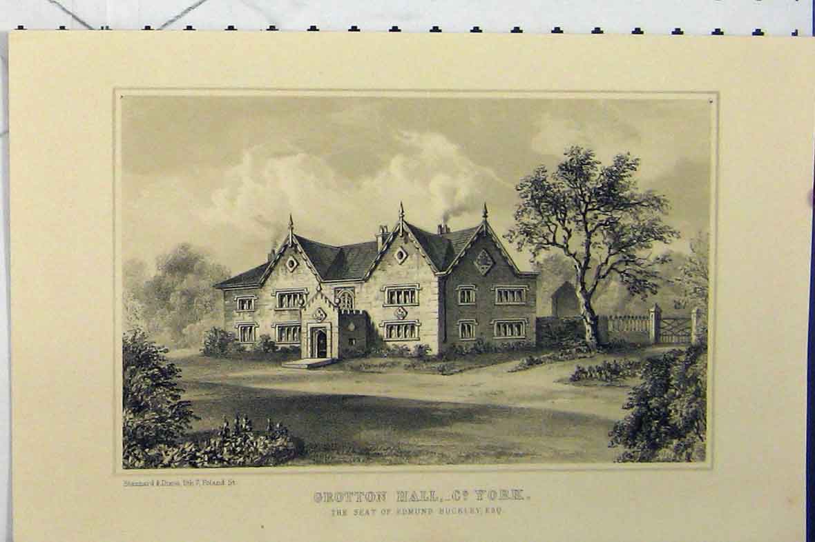 Original Old Antique Print View Grotton Hall York C1869 Home Edmund Buckley