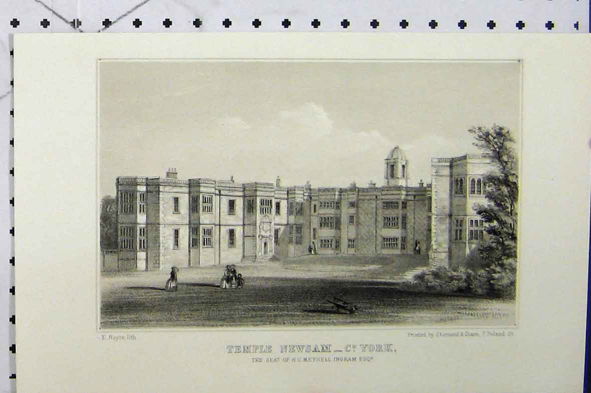 Original Old Antique Print C1869 View Temple Newsam York Home Meynell Ingram
