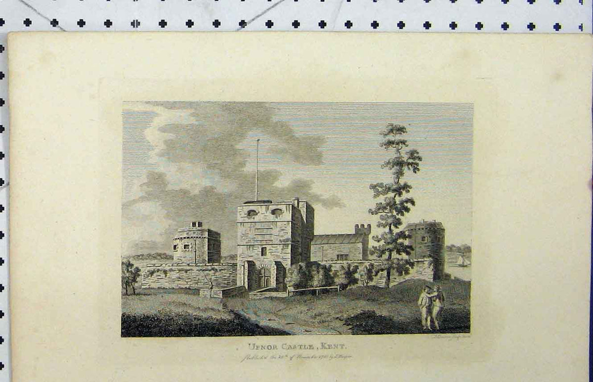 Original Old Antique Print View Upnor Castle Kent England 1783 Bonnor 18th