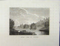 Original Old Antique Print Water Scene Rufford Lake Tress Cows Swan