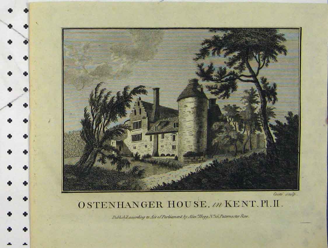 Original Old Antique Print View Ostenhanger House Kent England Coote