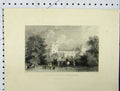 Original Old Antique Print 1844 View Naworth Castle Cumberland Horses Victorian