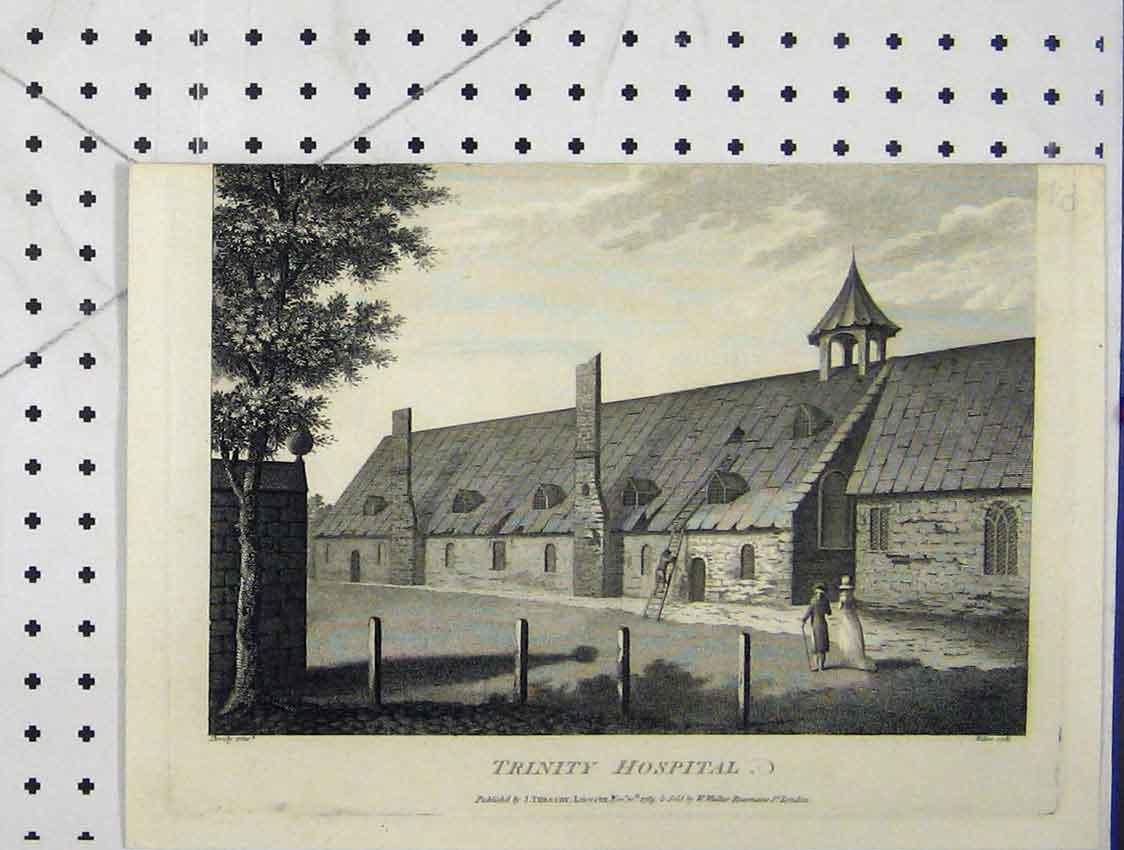 Original Old Antique Print 1789 View Trinity Hospital Walker 18th Century