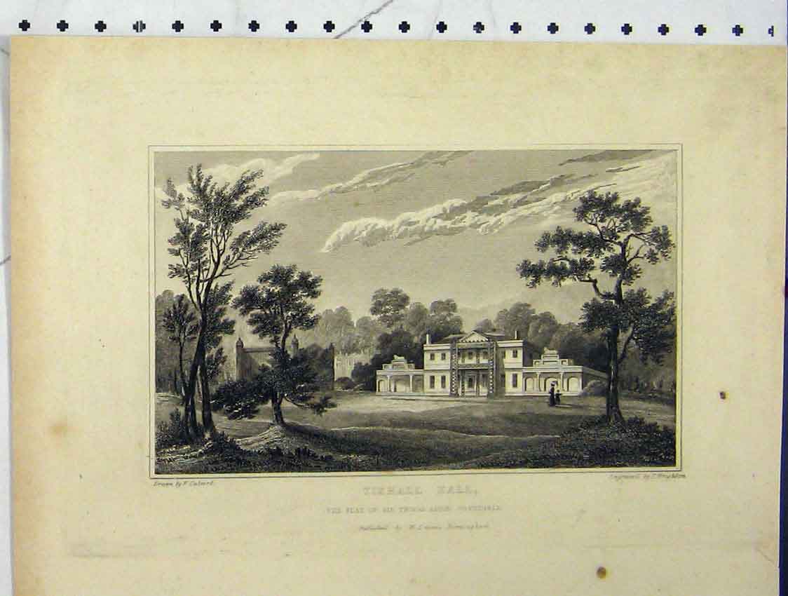 Original Old Antique Print View Tixhall Hall Thomas Aston Constable Wrighton