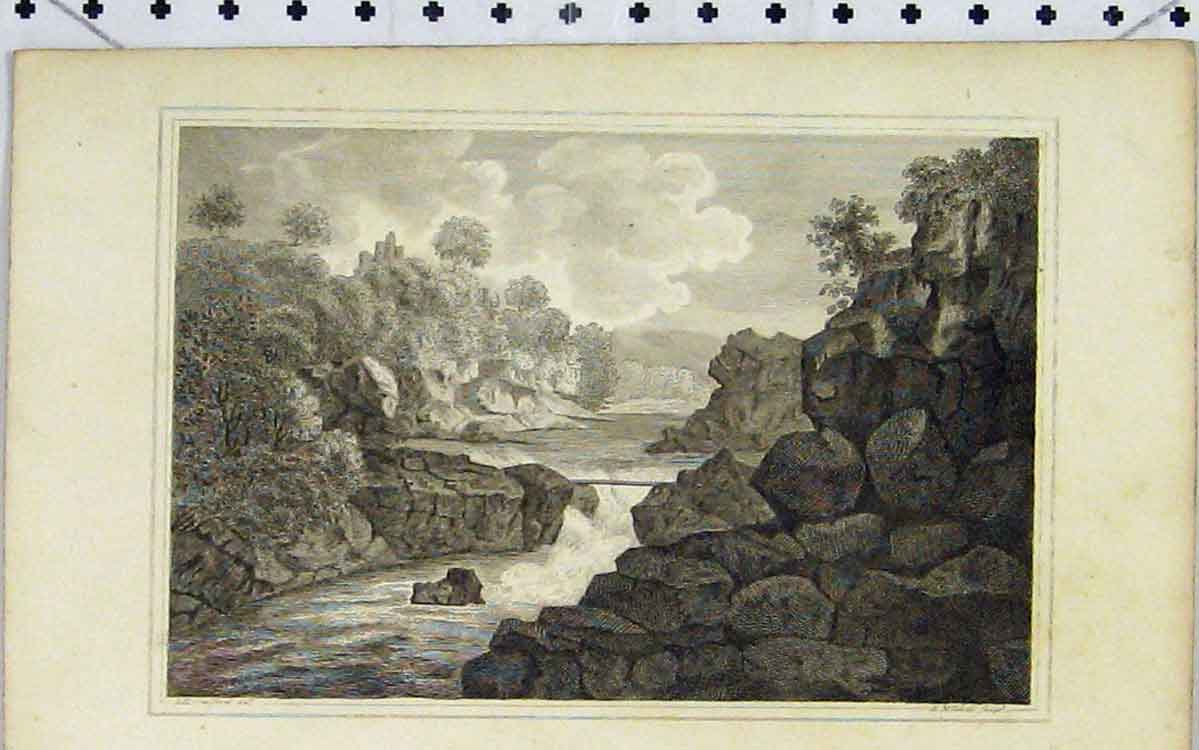 Original Old Antique Print View River Eroch Perthshire Scotland