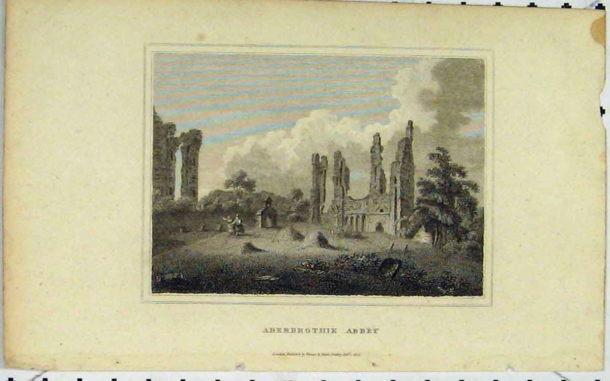 Original Old Antique Print 1805 View Aberbrothie Abbey Ruins Country 19th