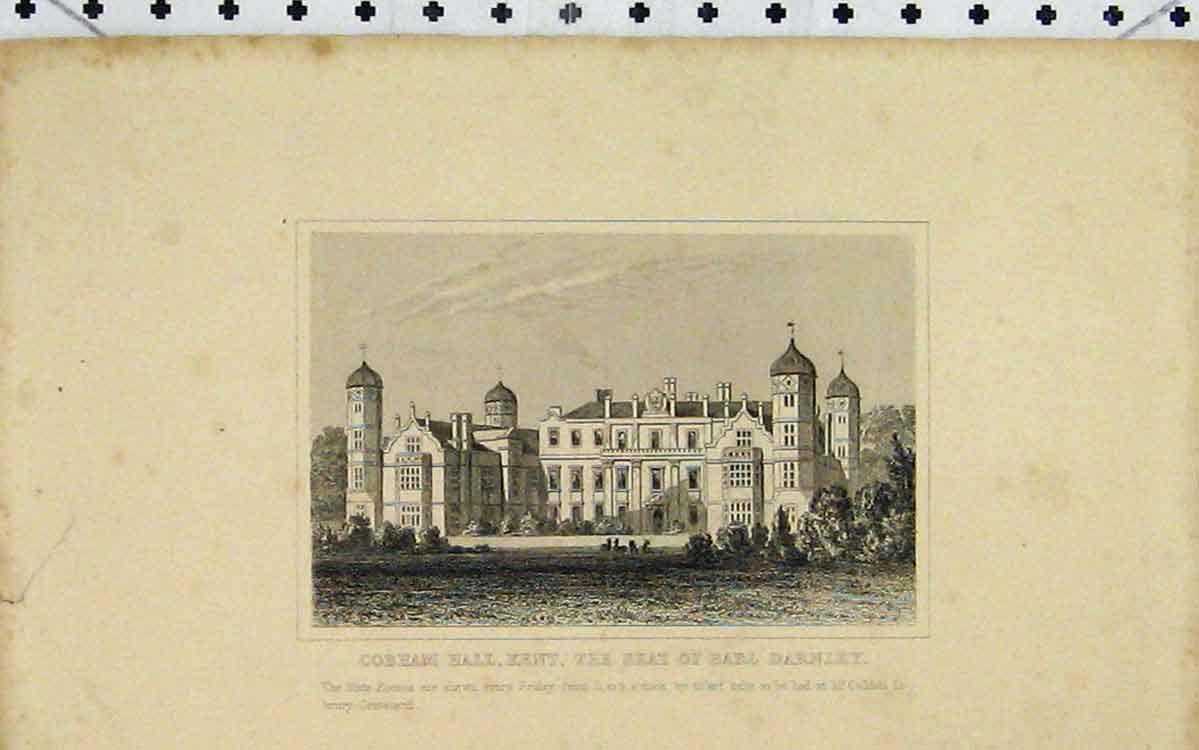 Original Old Antique Print Cobham Hall Kent Home Earl Darnley View