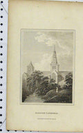 Original Old Antique Print 1805 View Glasgow Cathedral Scotland Steeple 19th