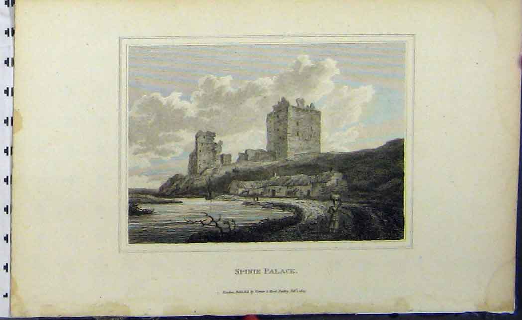 Original Old Antique Print 1805 View Spinie Palace Castle Ruins Napoleonic Era