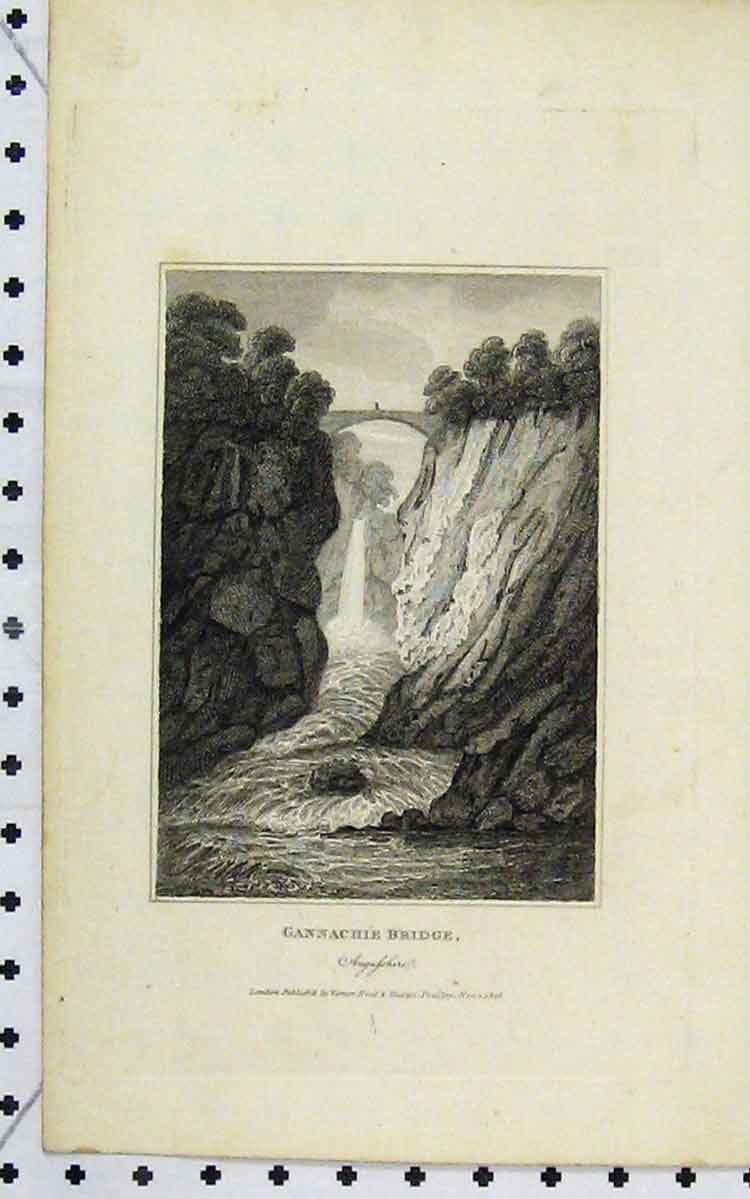 Original Old Antique Print 1806 View Gannachie Bridge Ayrshire Scotland Bridge