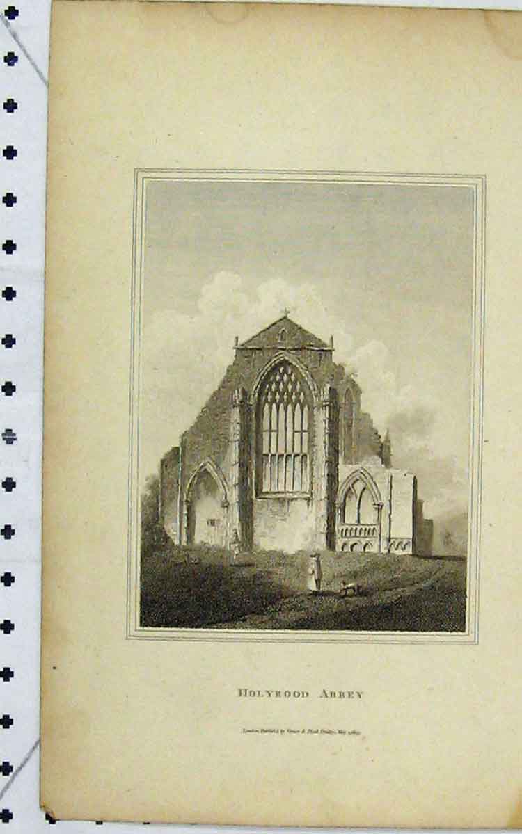 Original Old Antique Print 1805 View Hollyrood Abbey Castle Ruins 19th Century
