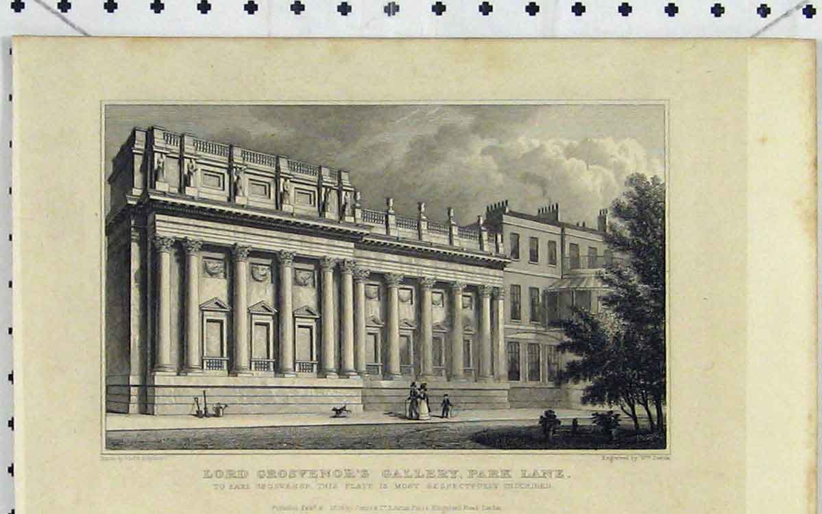 Original Old Antique Print 1828 Lord Grosvenor Gallery Park Lane London Deebie