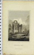 Original Old Antique Print 1805 View Aberbrotihe Abbey Ruins Country Scene 19th