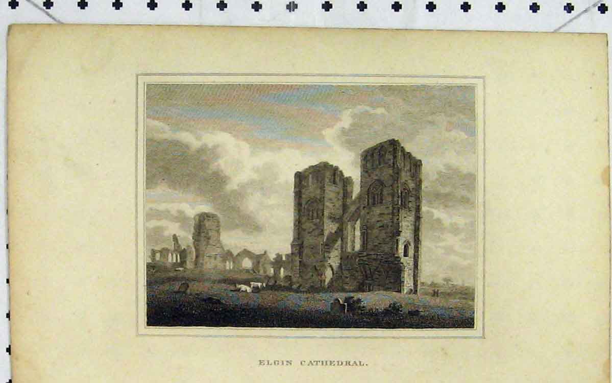 Original Old Antique Print 1805 View Elgin Cathedral Scotland Napoleonic Era