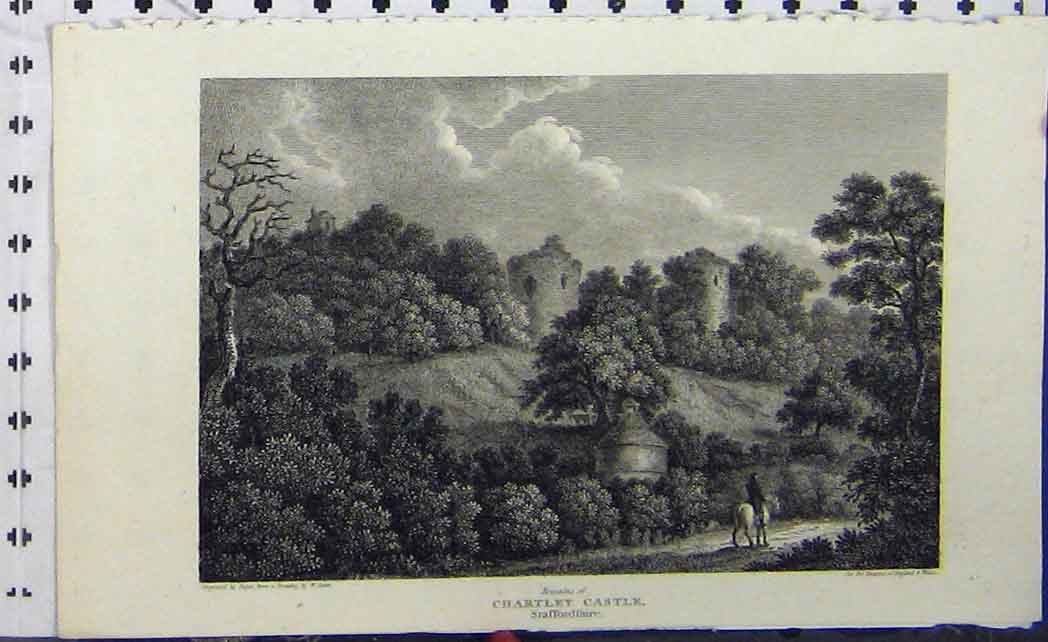 Original Old Antique Print View Chartley Castle Remains Staffordshire Angus