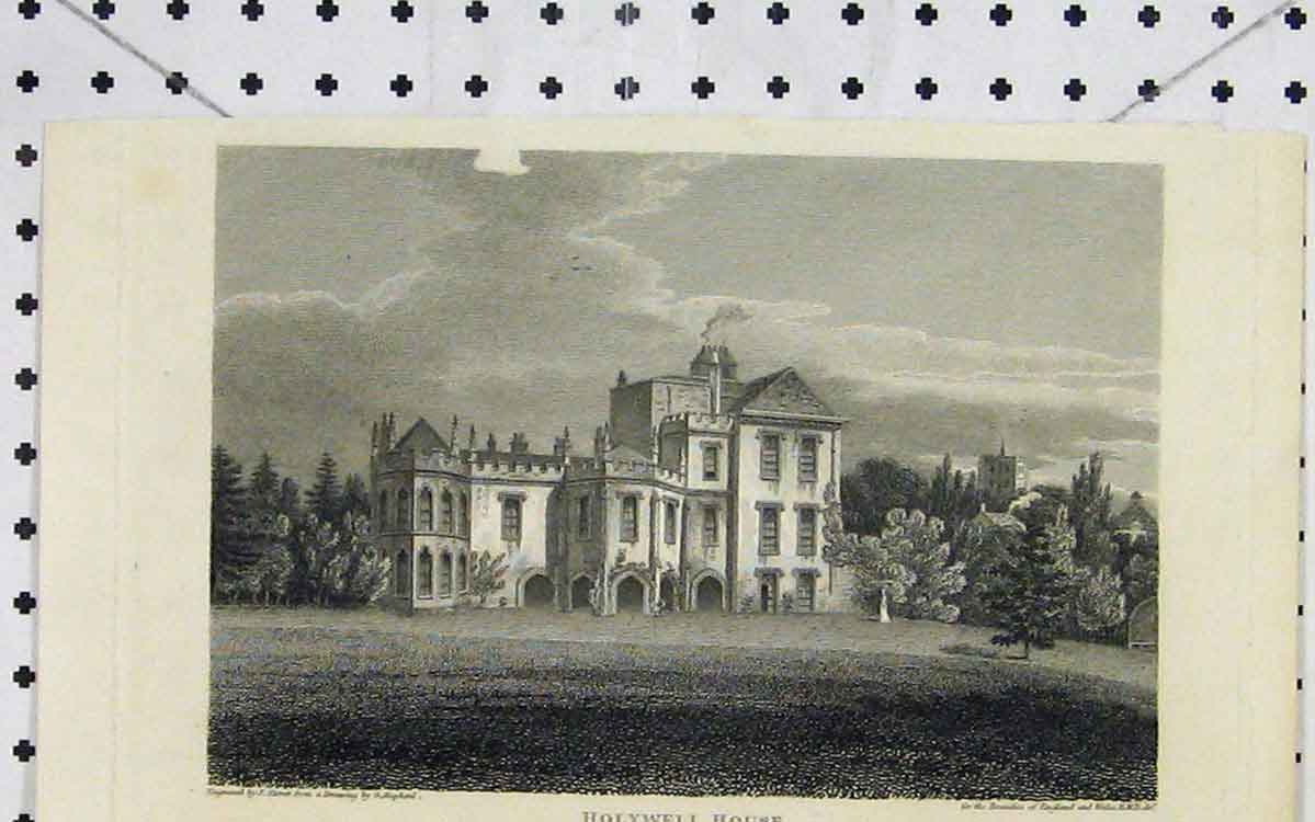 Old Antique Print 1806 View Holywell House Hertfordshire Dowager Spencer 19th
