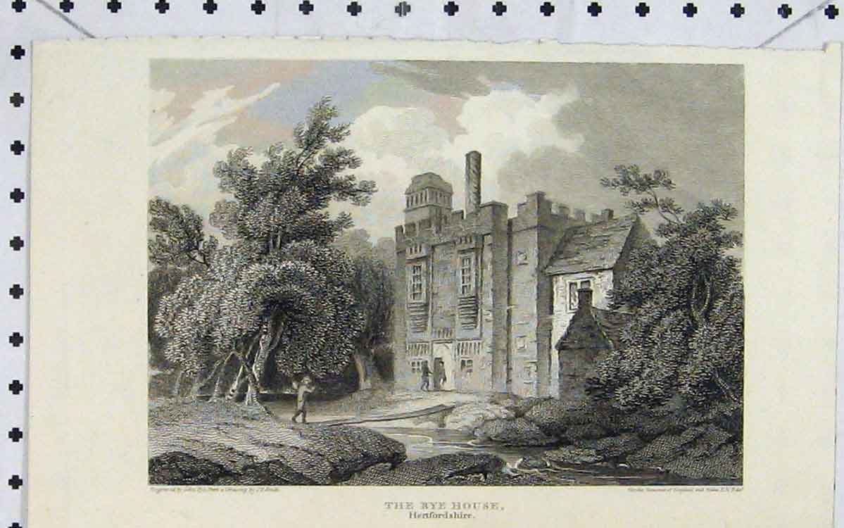 Original Old Antique Print 1807 View Rye House Hertfordshire England John Pye