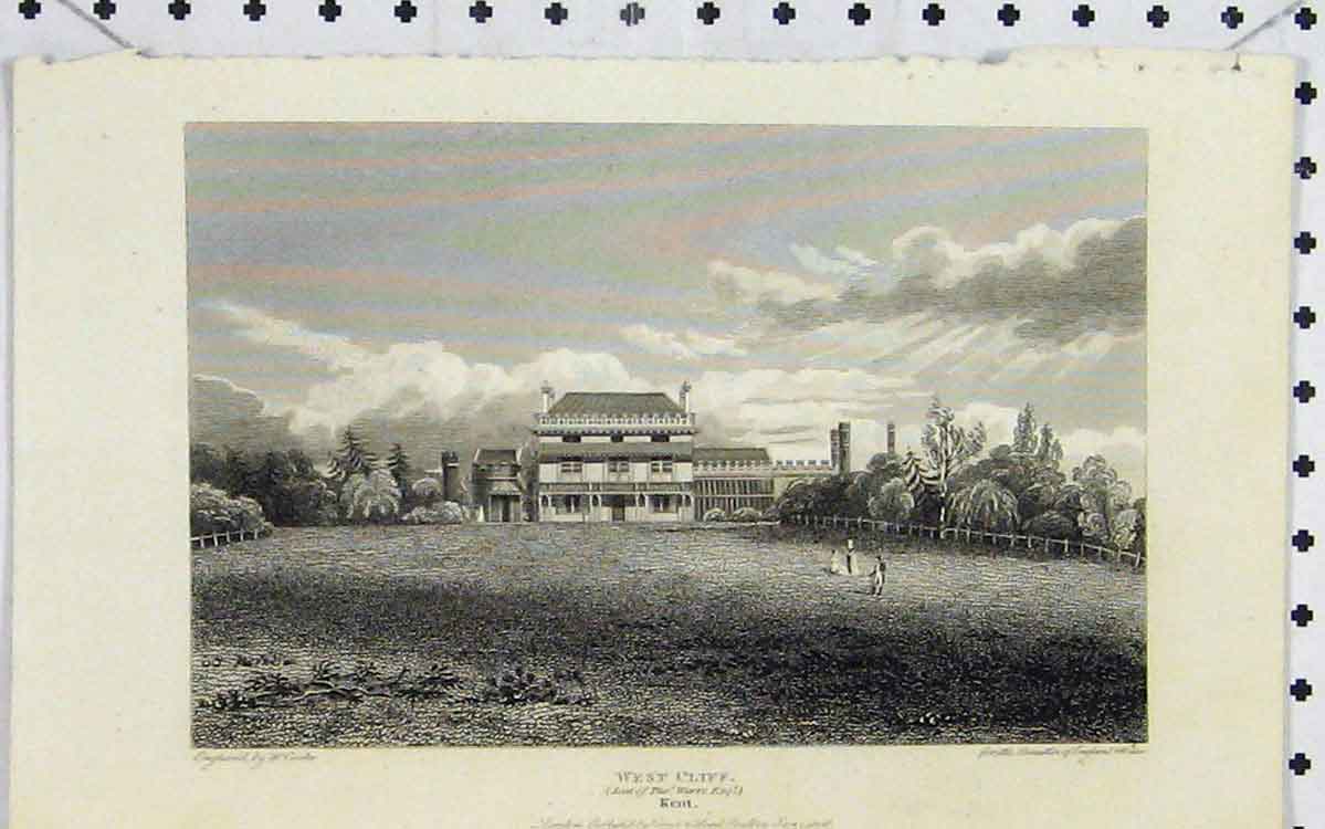Original Old Antique Print View West Cliff House Warre Kent England 1806 Cooke