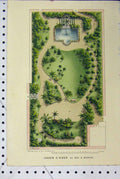 Original Old Antique Print C1853 Horto Van Houtteano Garden Munich Green Trees