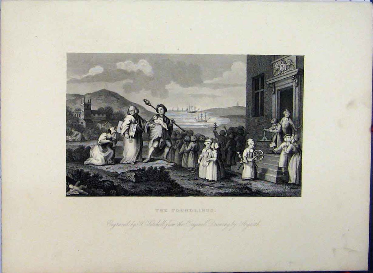 Original Old Antique Print Poundlings Hogarth Engraving 1761 Children School
