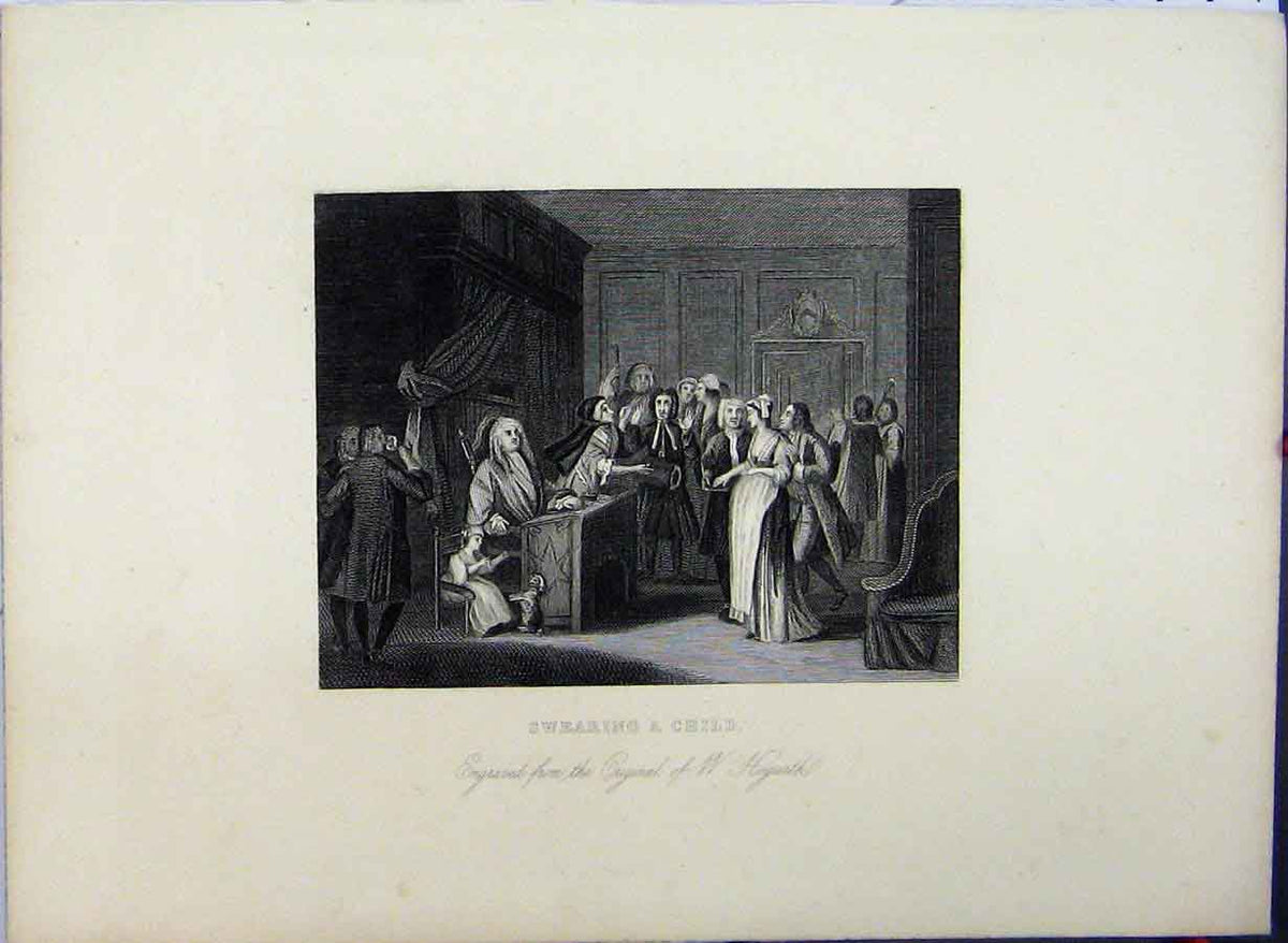 Original Old Antique Print Swearing Child 1761 Hogarth Celebration Engraving