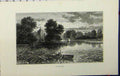 Original Old Antique Print Country Scene River C1879 Boat Hissey England Church