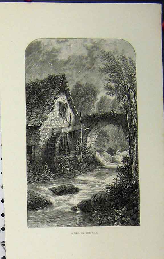 Original Old Antique Print Hissey Drive England C1879 View Mill River Bridge