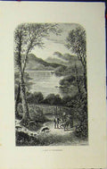 Original Old Antique Print C1879 View Lake Widermere Hissey Drive England Horse