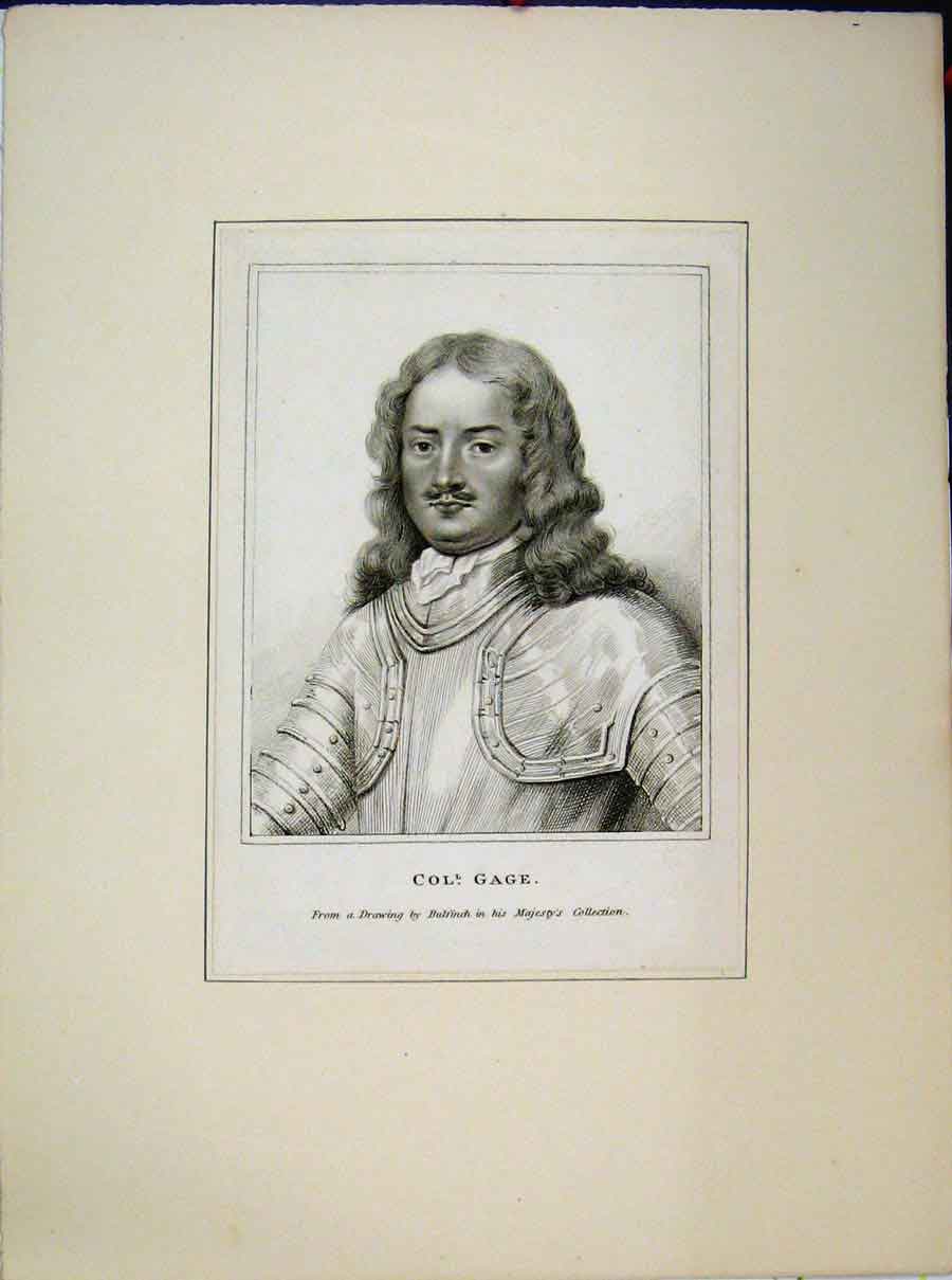 Original Old Antique Print Colonel Gage Portrait Bulfinch Majesty Collection
