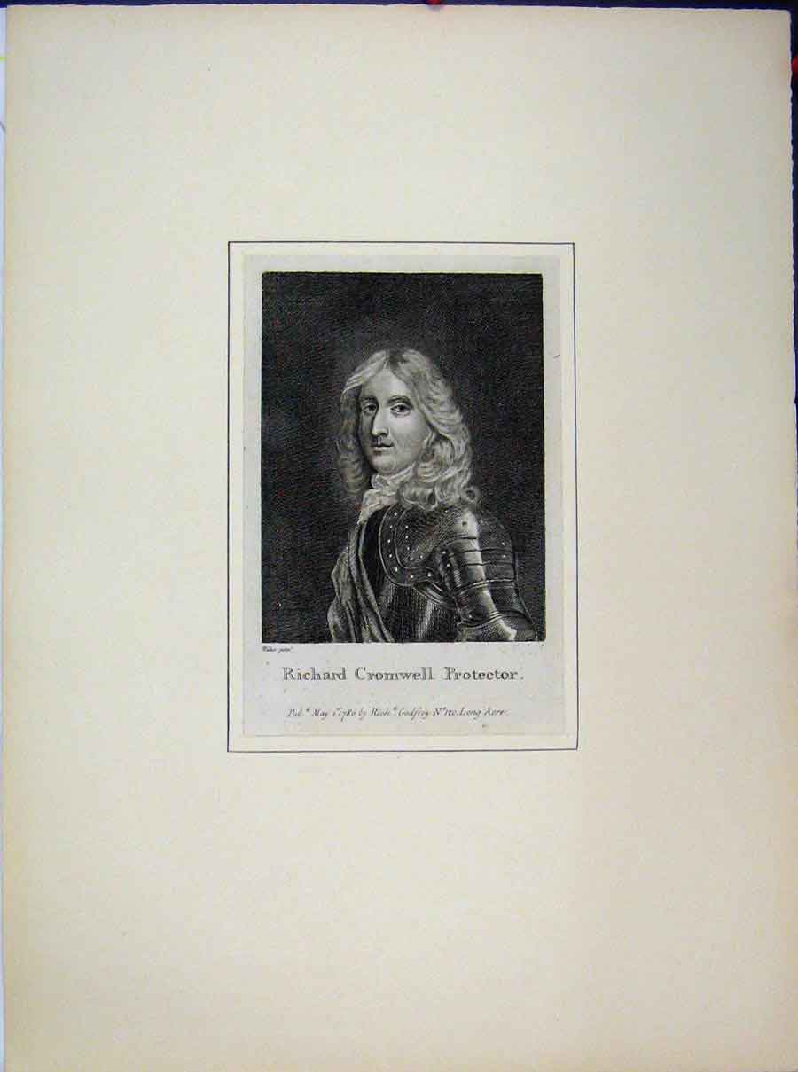 Original Old Antique Print Richard Cromwell Protector 1780 Godfrey 18th Century