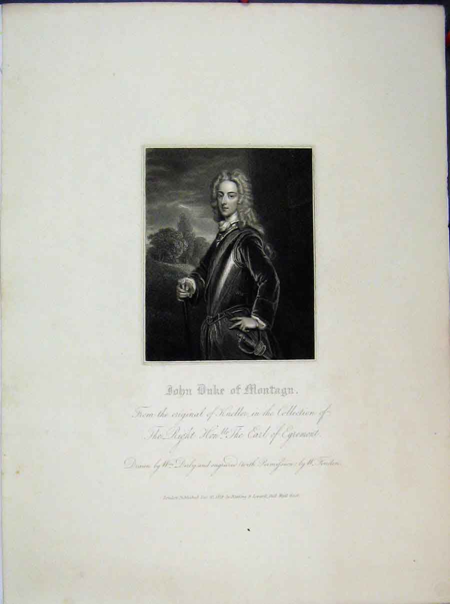 Original Old Antique Print 1828 Portrait John Duke Montagon Earl Egremont 19th