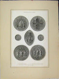 Old Antique Print Ecclesiastical Seals Southwick Winchester Netley Abbey