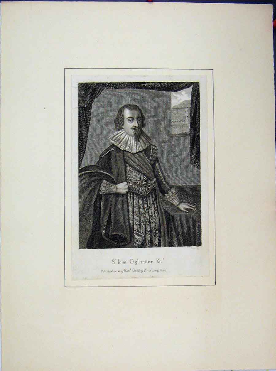 Original Old Antique Print Portrait St John Oglander 1781 Cloaks 18th Century
