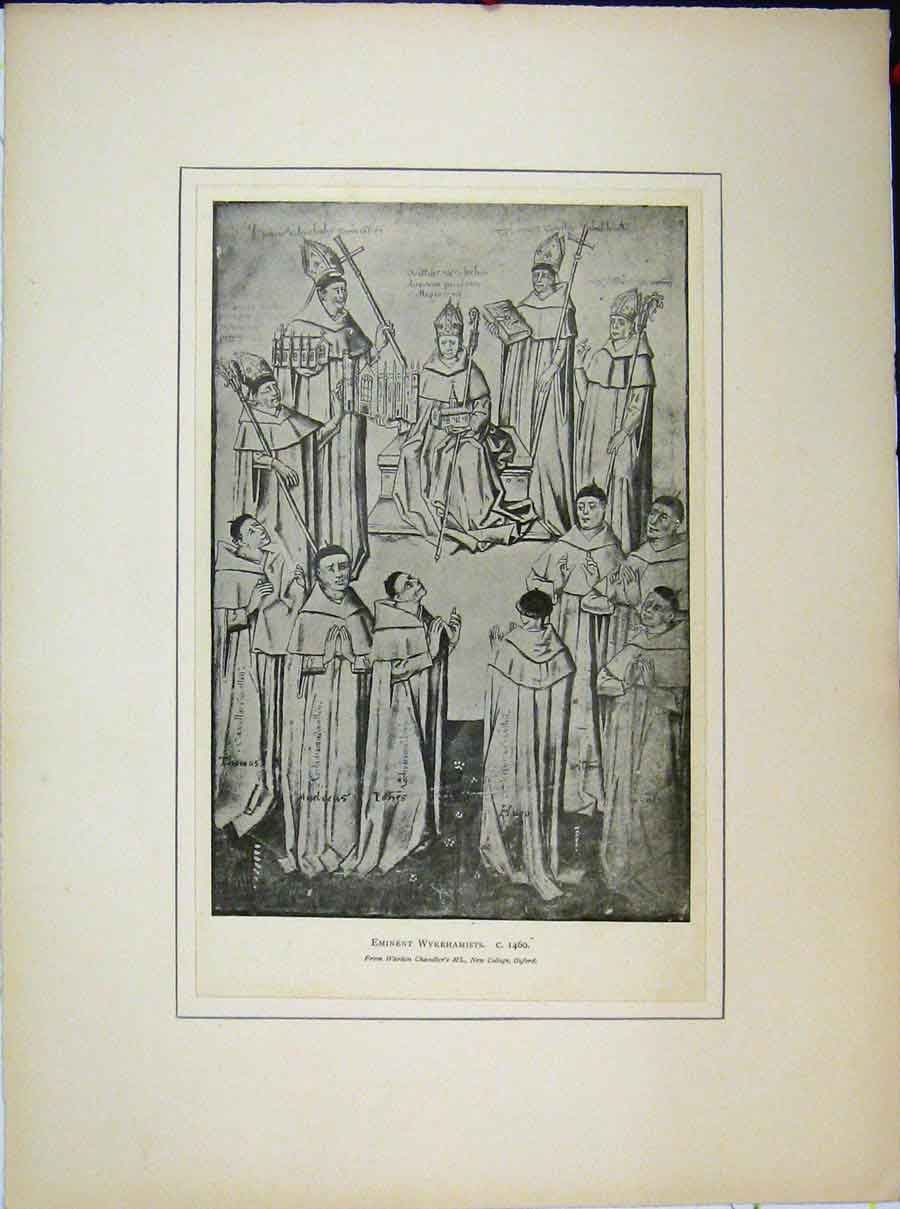 Original Old Antique Print Holy Men Eminent Wykehamists Warden Chandler'S