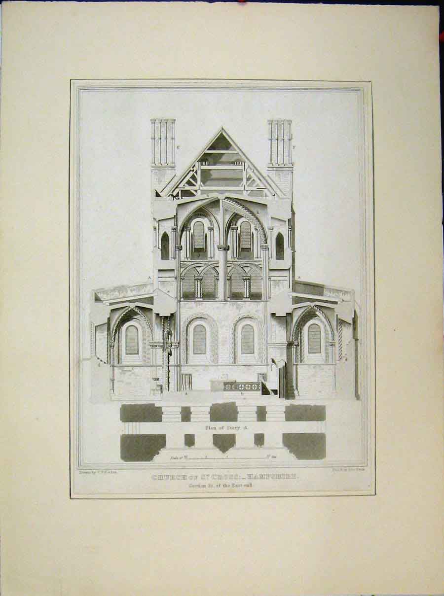 Original Old Antique Print Church St Cross Hampshire Section East End