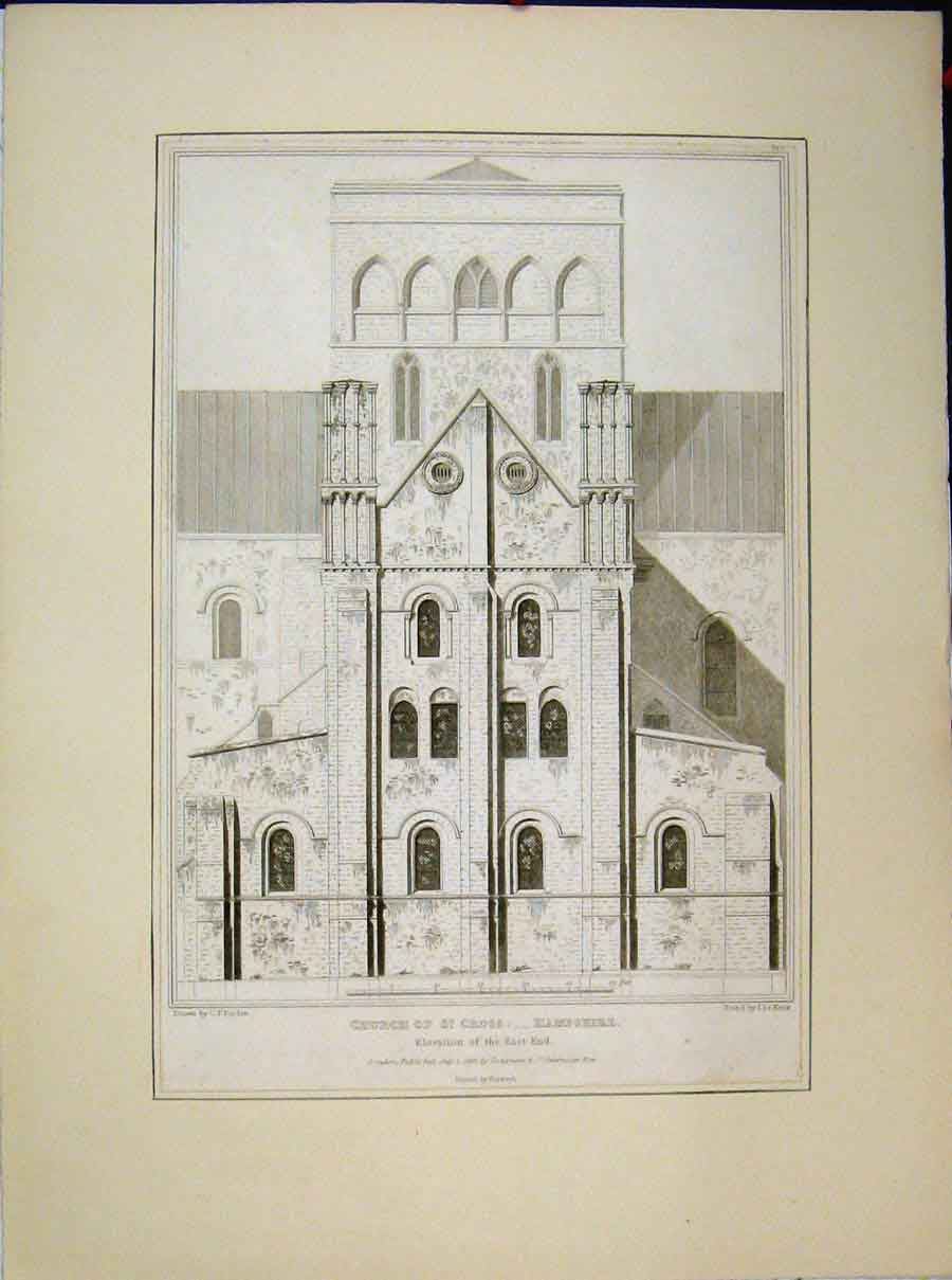 Original Old Antique Print 1818 Church St Cross Hampshire Elevation East End