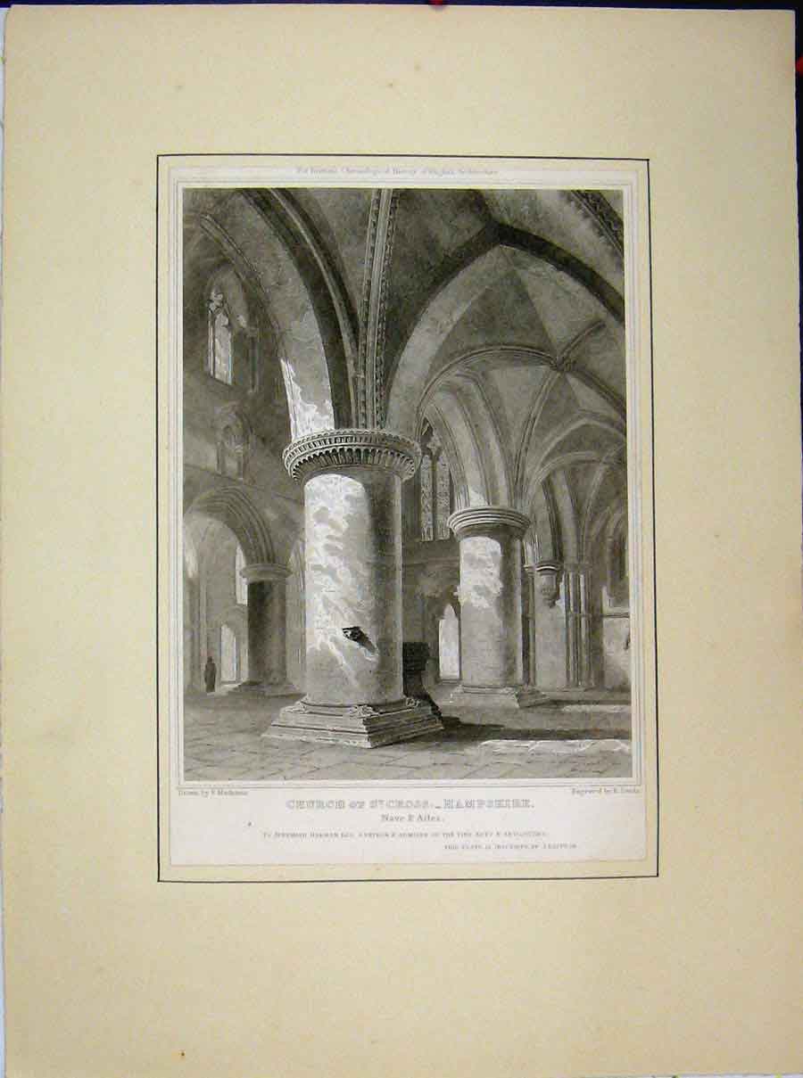 Original Old Antique Print Church St Cross Hampshire Nave Ailes