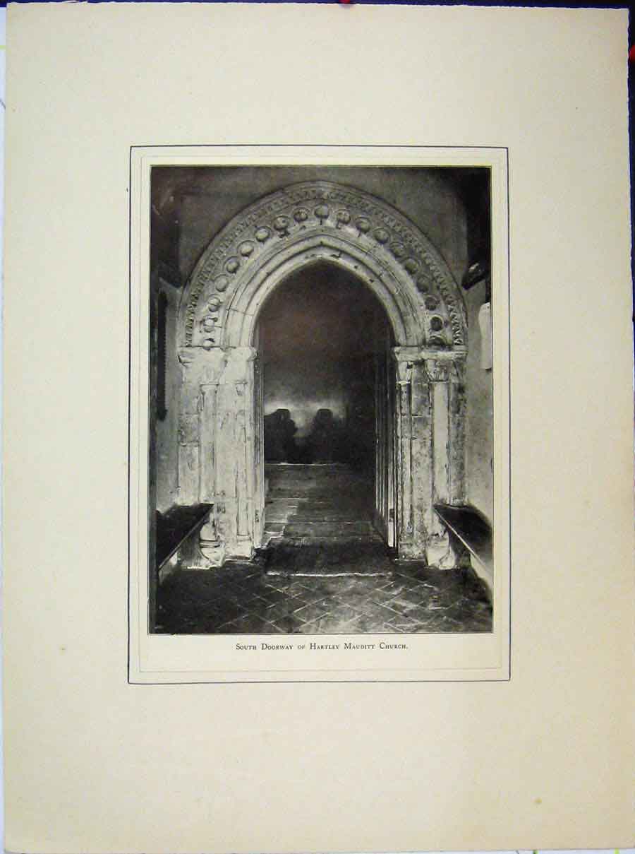 Original Old Antique Print South Doorway Hartley Mauditt Church