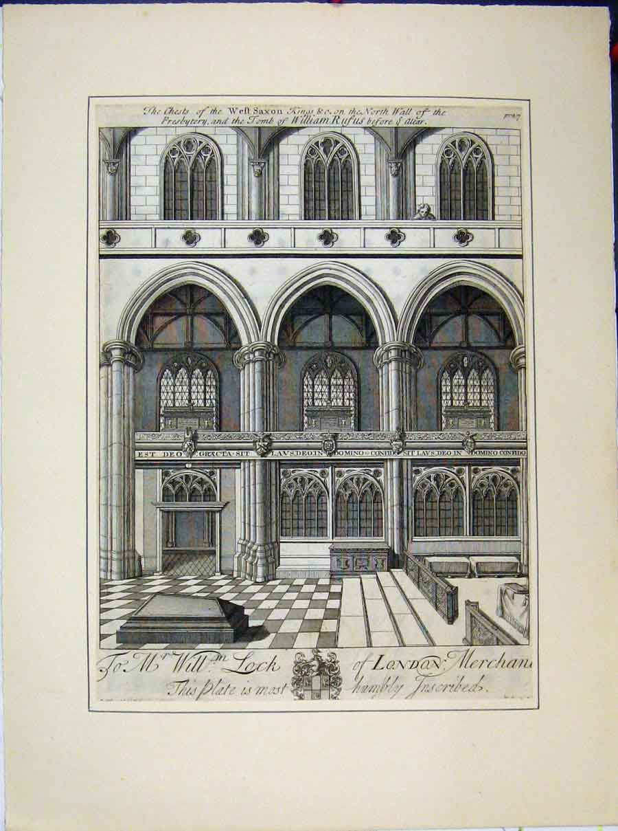 Old Antique Print Chests West Saxon North Wall Tomb William Rufus Altar