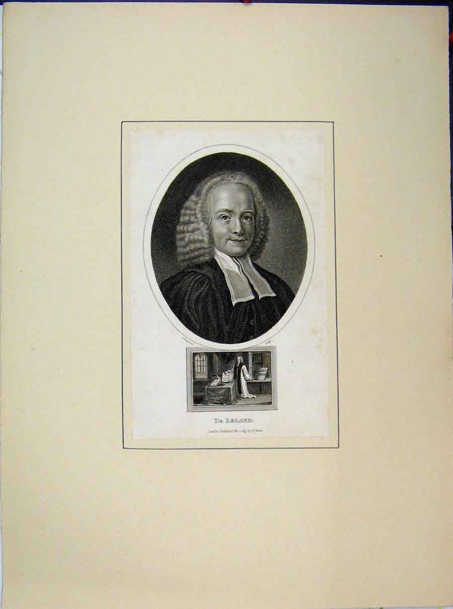 Original Old Antique Print Portrait Dr Leland Portrait 1813 Chapman Engraving