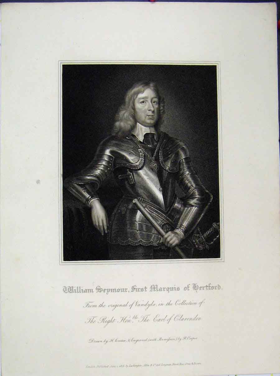 Original Old Antique Print 1815 Portrait William Seymour Marquis Hertford 19th