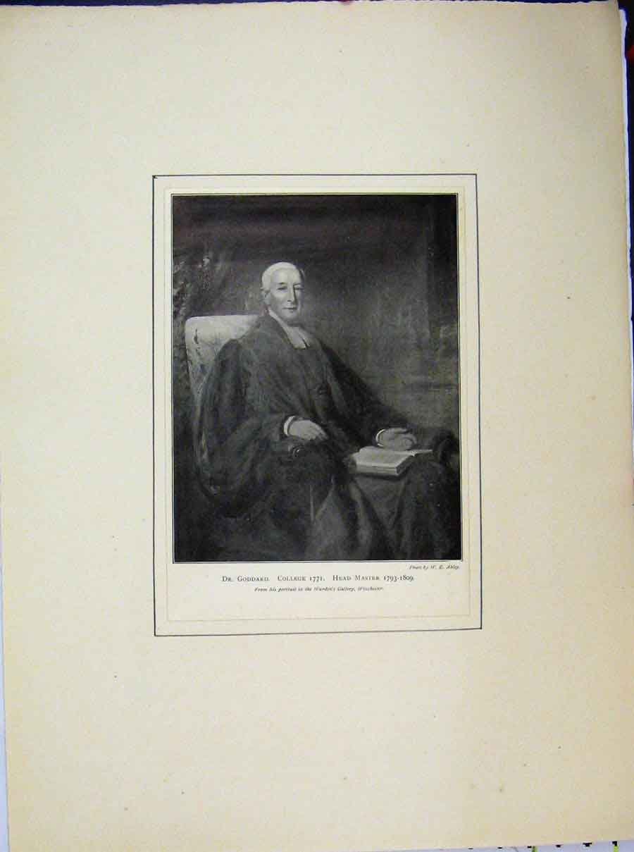 Original Old Antique Print 1793 Portrait Dr Goddard College Hand Master 18th
