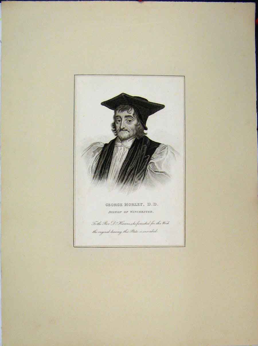 Original Old Antique Print Portrait George Morley Bishop Winchester
