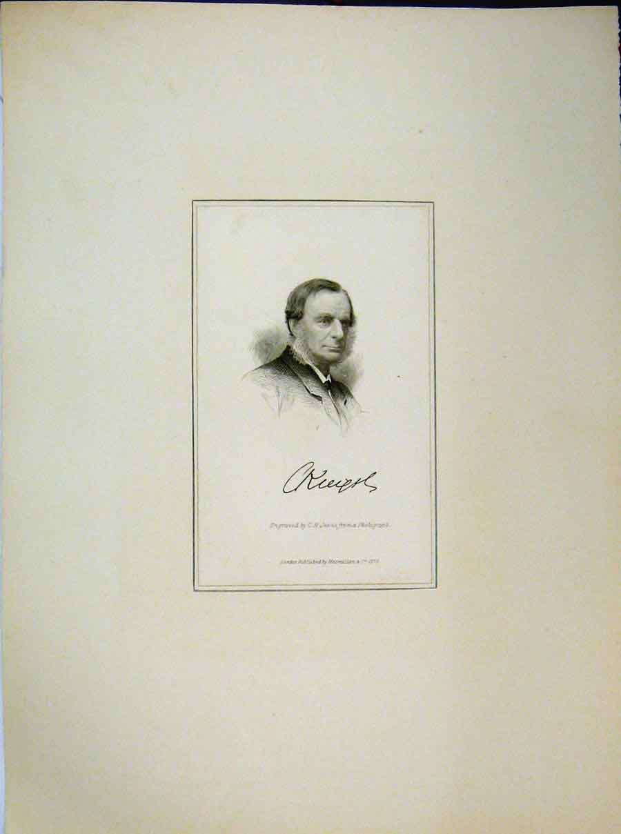 Original Old Antique Print 1876 Portrait Man Engraving Jeens 19th