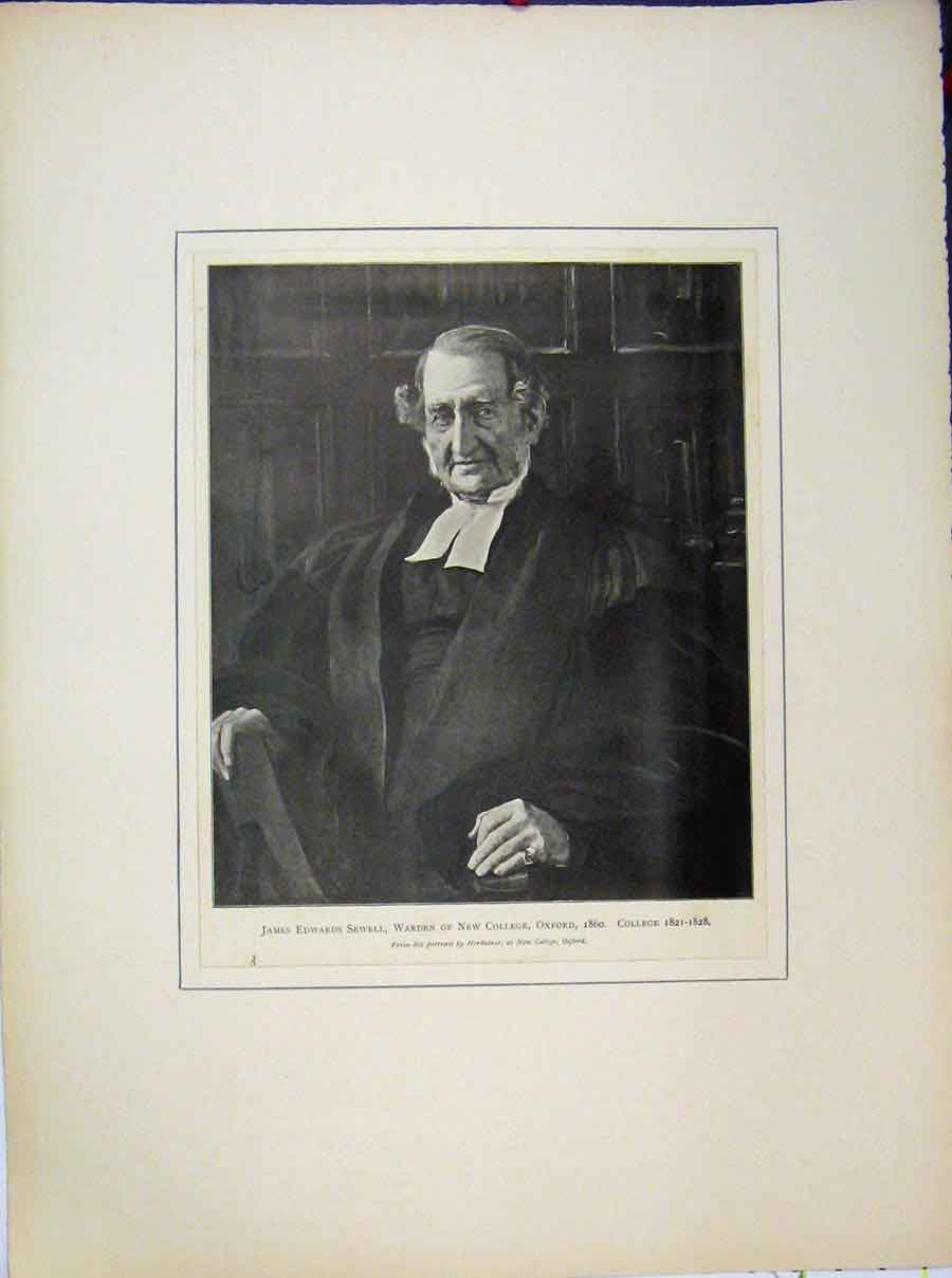 Original Old Antique Print 1860 James Sewell Warden College Oxford College 19th
