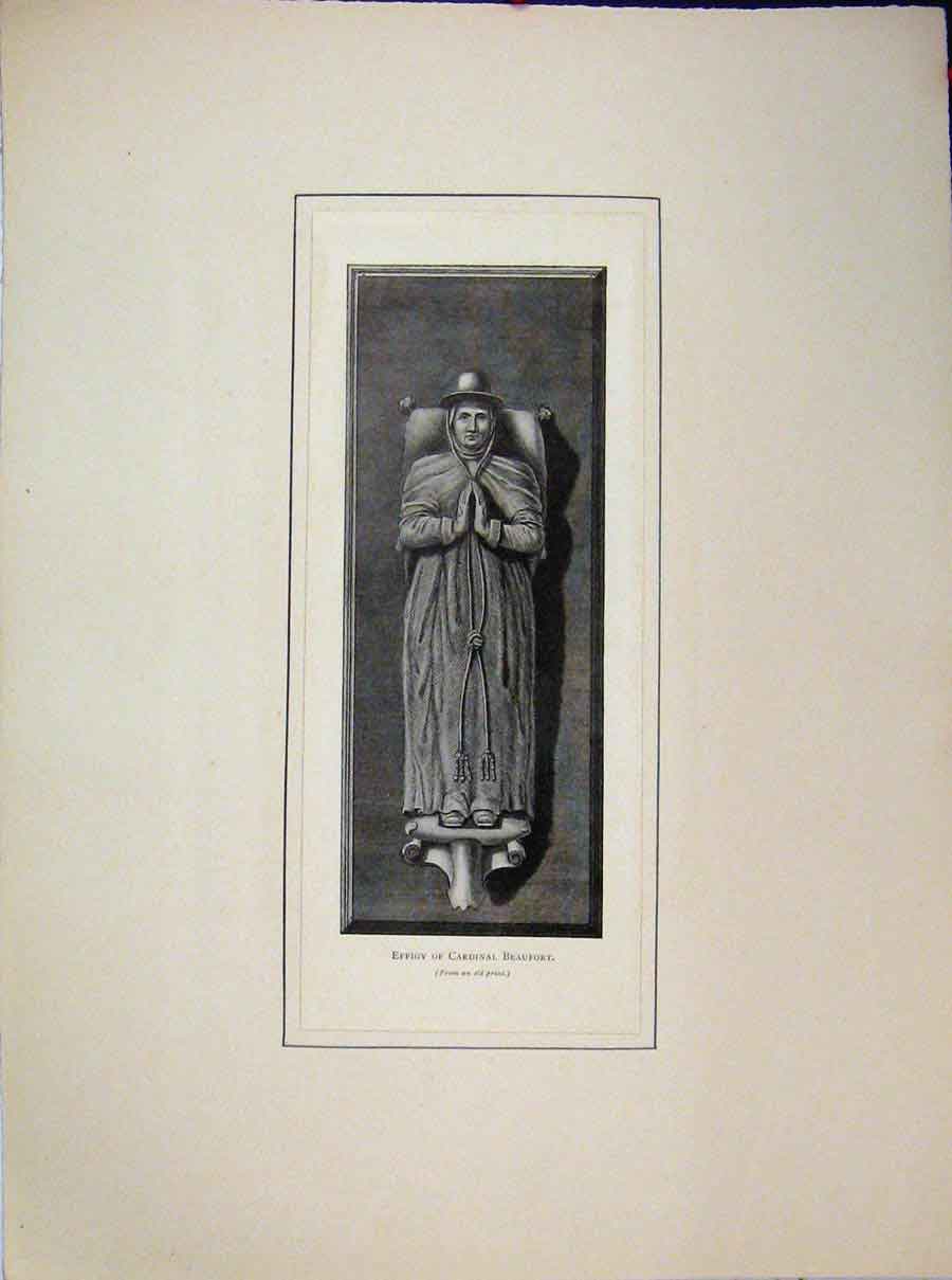 Original Old Antique Print Portrait Effigy Cardinal Beaufort