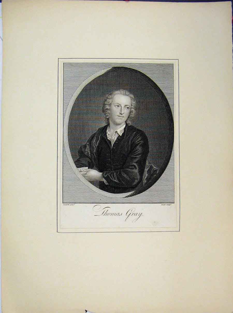 Original Old Antique Print Portrait Mr Thomas Gray Engraving Heath