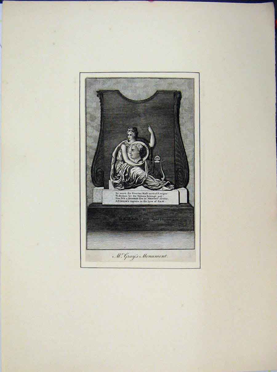 Original Old Antique Print Portrait Mr Thomas Grays Monument