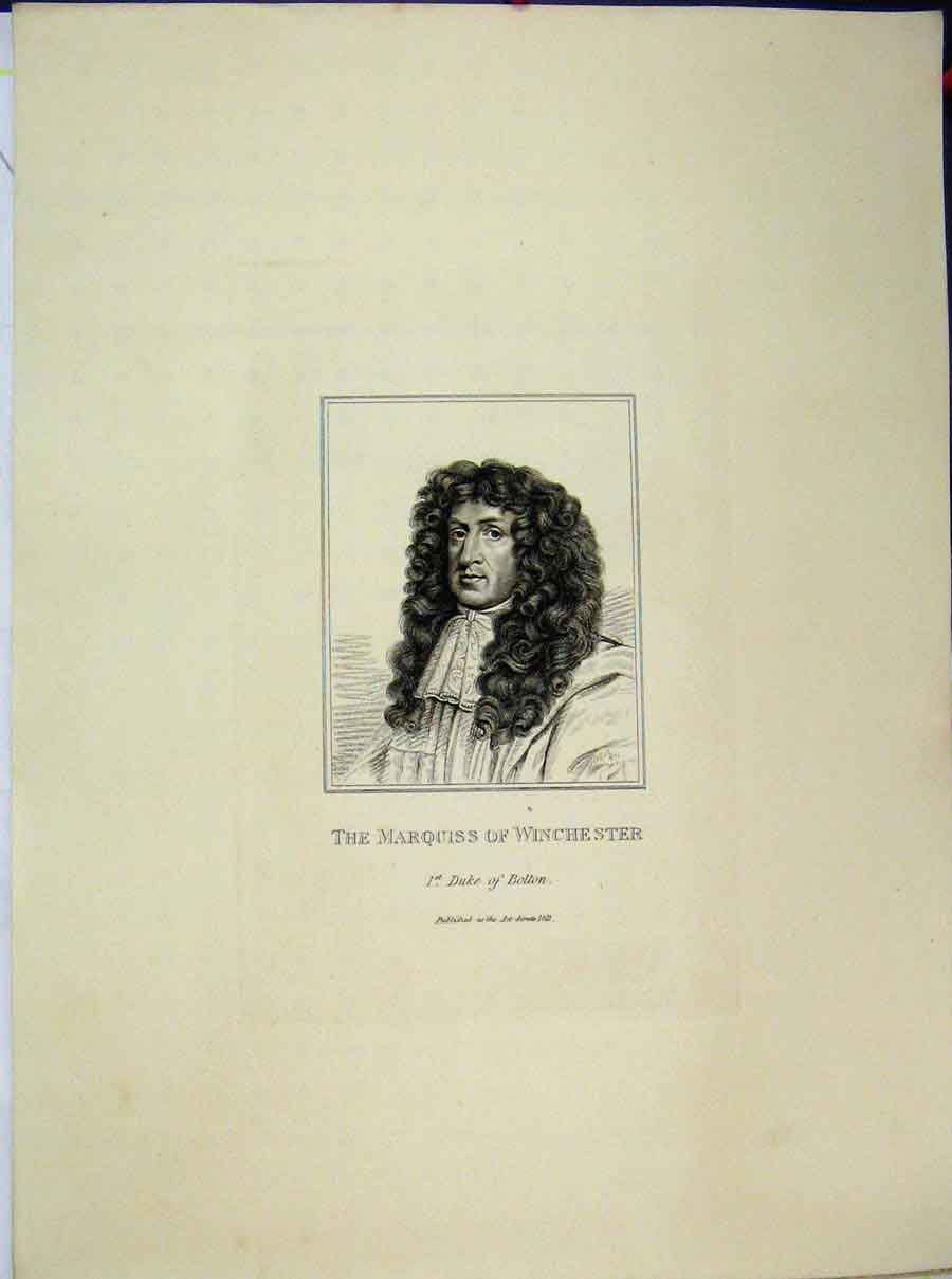 Original Old Antique Print 1813 Portrait Marquiss Winchester Duke Bolton 19th