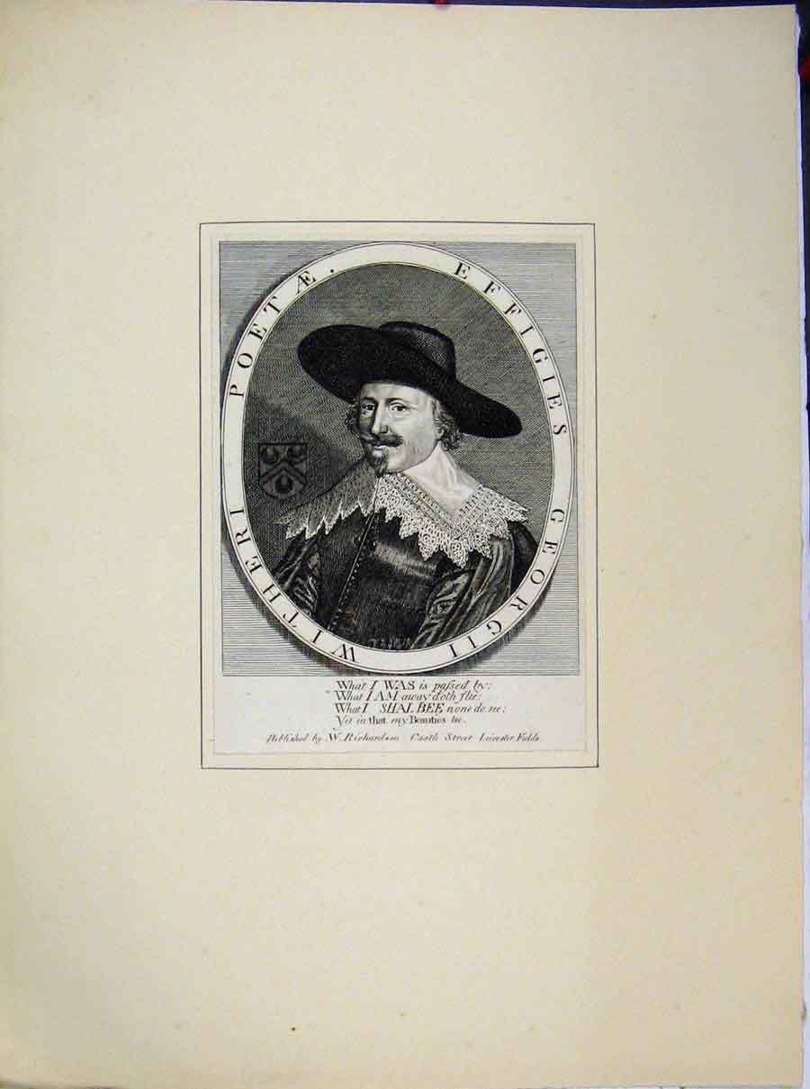 Original Old Antique Print Portrait Poet Effigies George Ii Witheri